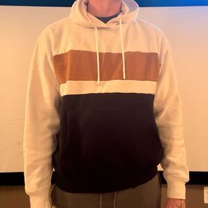 Colorblock Hoodie - White, Brown, and Black